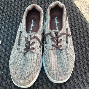 OrthoComfoot Women’s Brown Boat Shoes with Arch Support Slip on size 42. Us 11